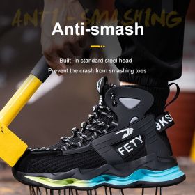 Safety Shoes Men Work Breathable 36-48 Fly Weaving Ankle Boots Anti-smashing Anti-piercing Spring Summer Autumn Winter Outdoor (Color: Black)