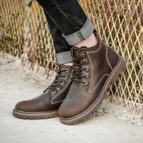 Vintage Men's Leather Boots Worke High-top Shoes (Option: Dark Brown-40)